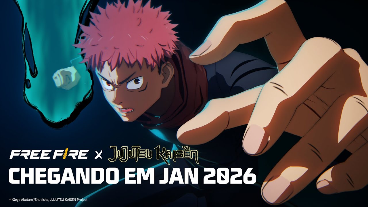 Free Fire x Jujutsu Kaisen chega em janeiro de 2026 🎮