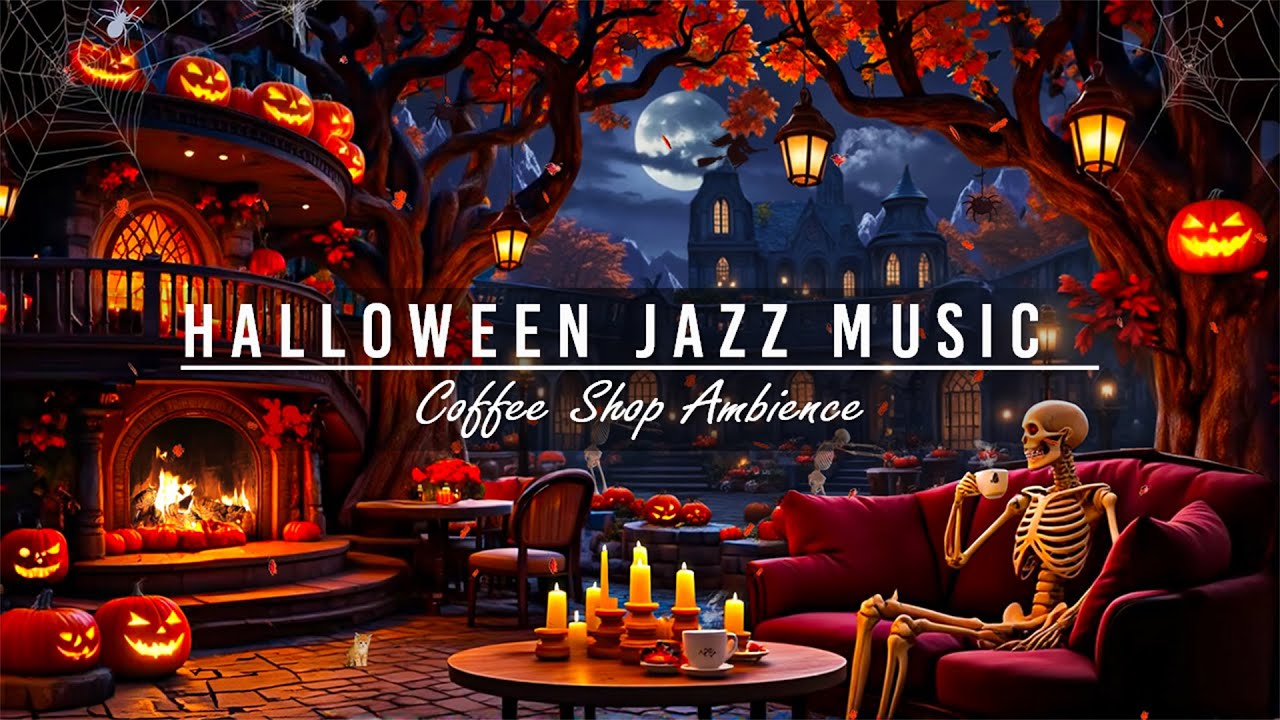 Relaxing Jazz Night in Haunted Halloween Coffee Shop 🎃