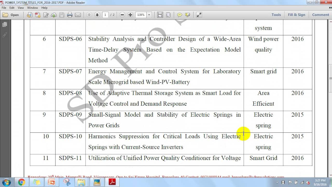 Top IEEE Power System Projects (2016-2017) in Bangalore β‘