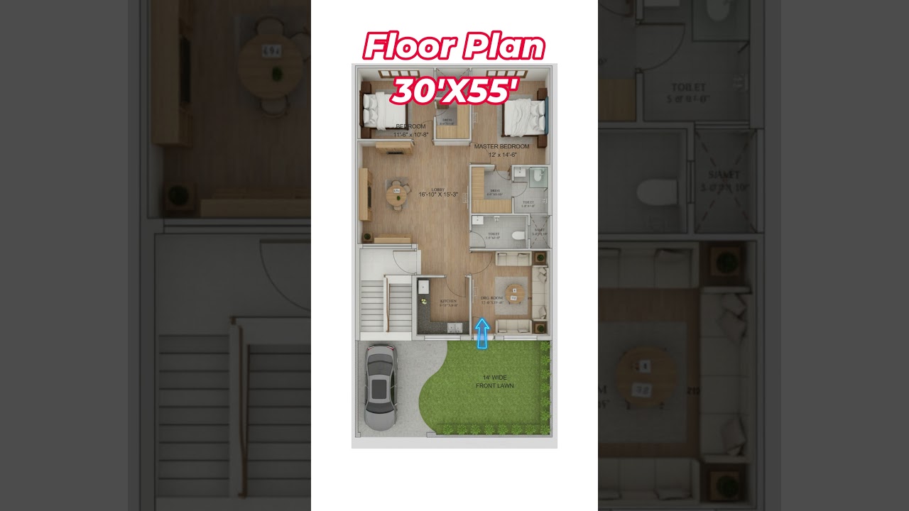 30x55 House & 2BHK Floor Plan π‘