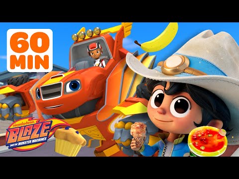 Blaze & Kid Cowboy's FOOD Rescues & Races! 🍌🌶️ w/ Luna | 1 Hour | Blaze and the Monster Machines