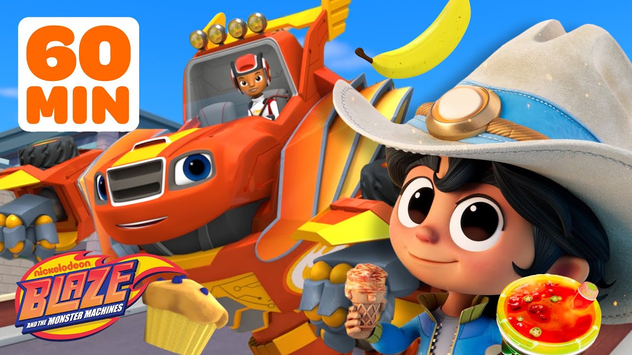 Blaze & Kid Cowboy's Exciting Food Races & Rescues with Luna! 🍌🌶️