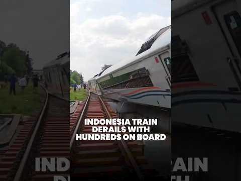Purwojaya train derails with hundreds of passengers on board in Indonesia