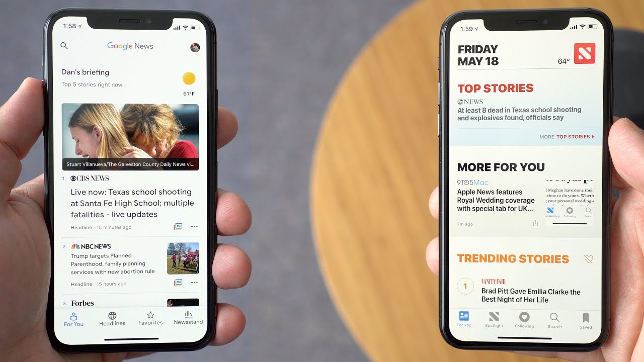 Comparison of Google News and Apple News on iOS