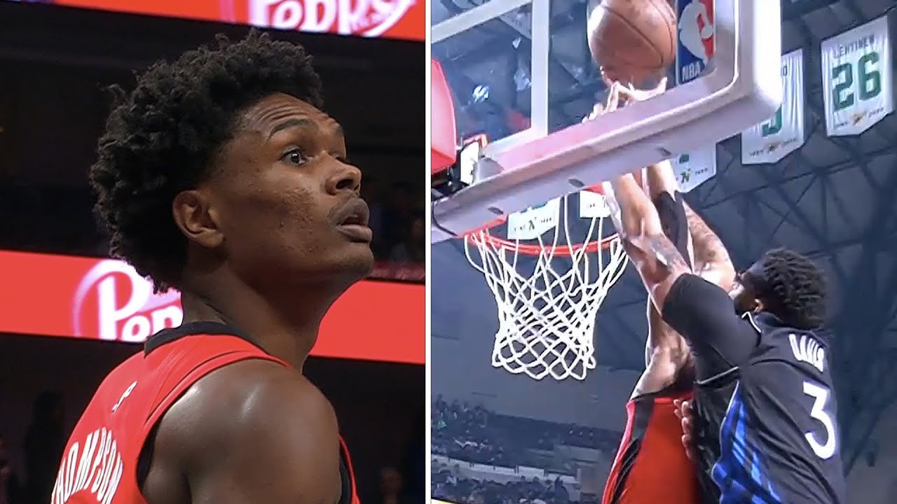 Amen Thompson Blocks Dunk Attempt! π«