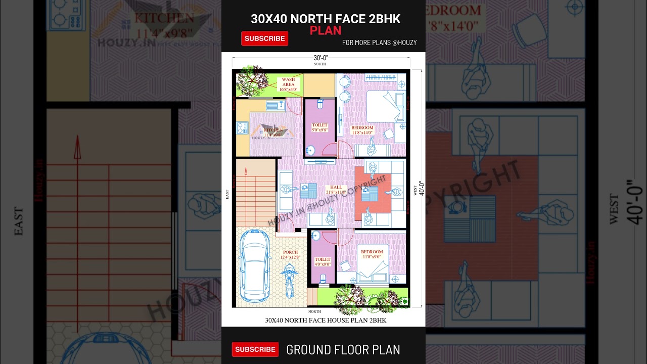 North Facing 30x40 House Plan with Parking π