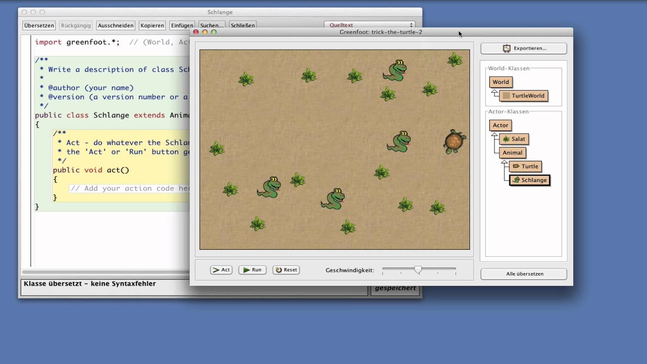 Greenfoot Tutorial Teil 7: Achtung, Schlangen! 🐍