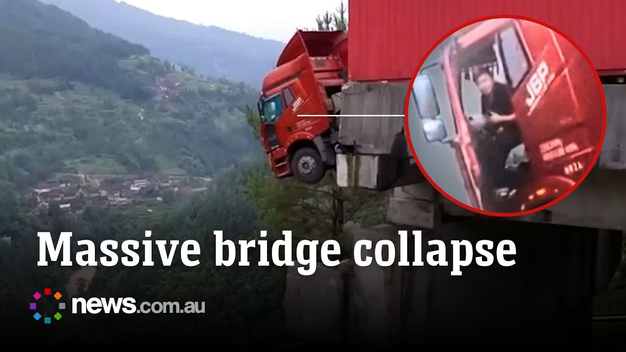 Truck dangles over edge after massive China bridge collapse