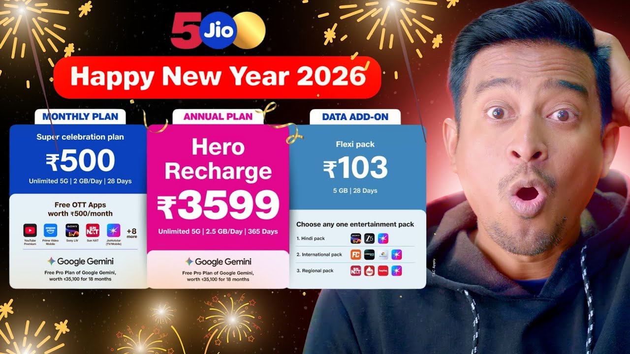 Jio New Year 2026 Plans from ₹103 + Free Gemini AI 🎁