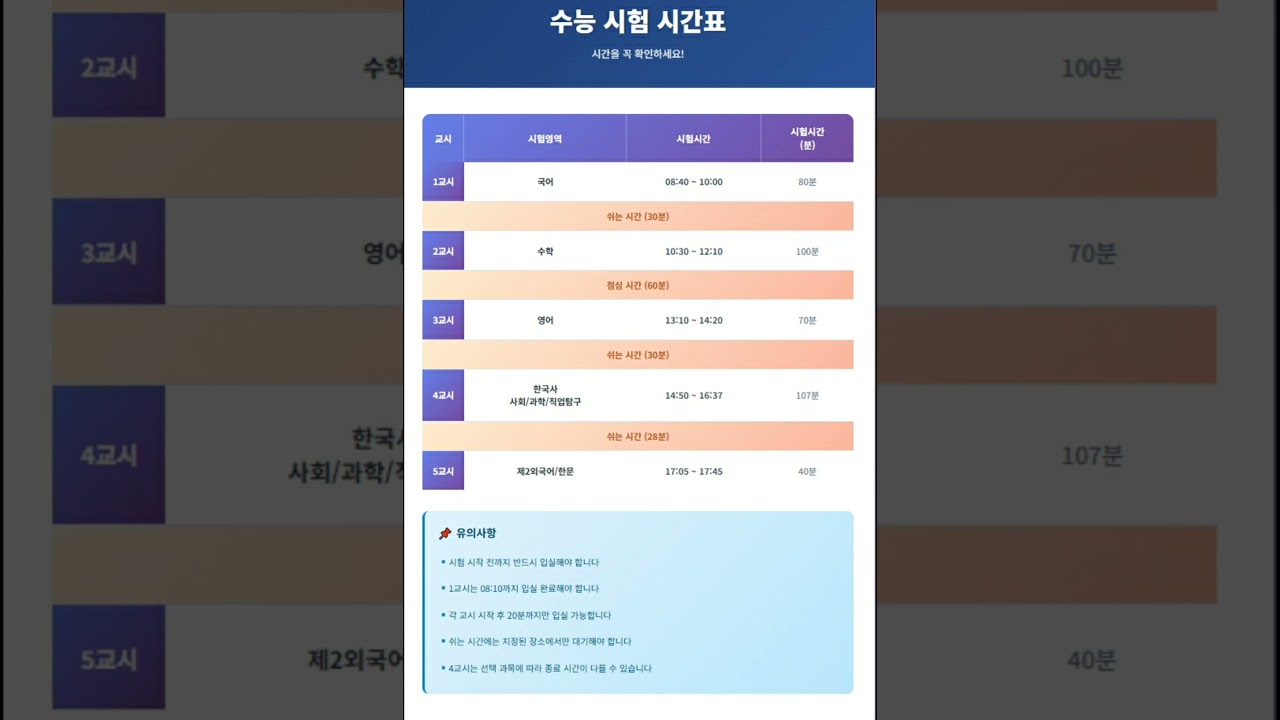 2026 수능 시험 시간표 공개! 대학 입시 준비 완벽 가이드 📚