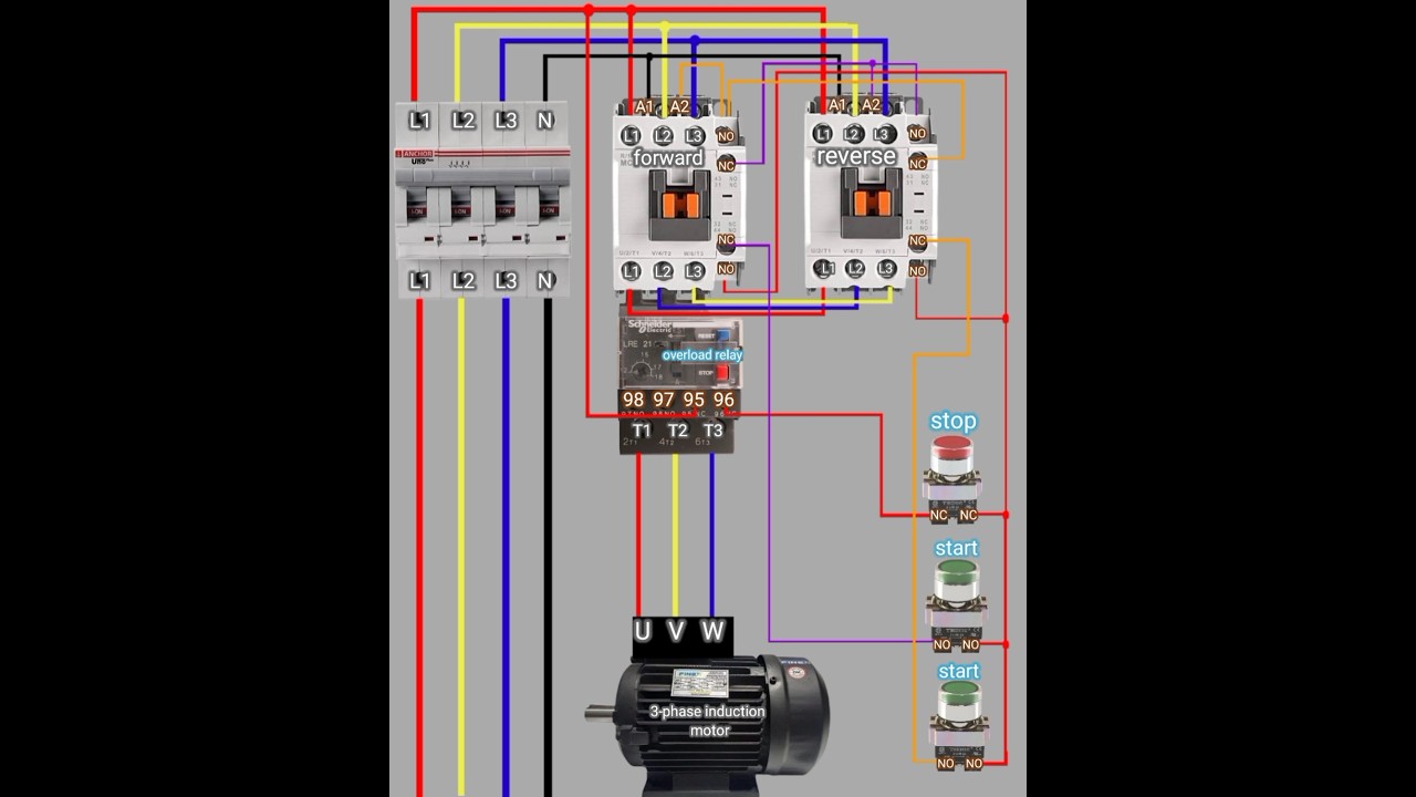 3-Phase Motor Forward-Reverse Starter Wiring ⚡
