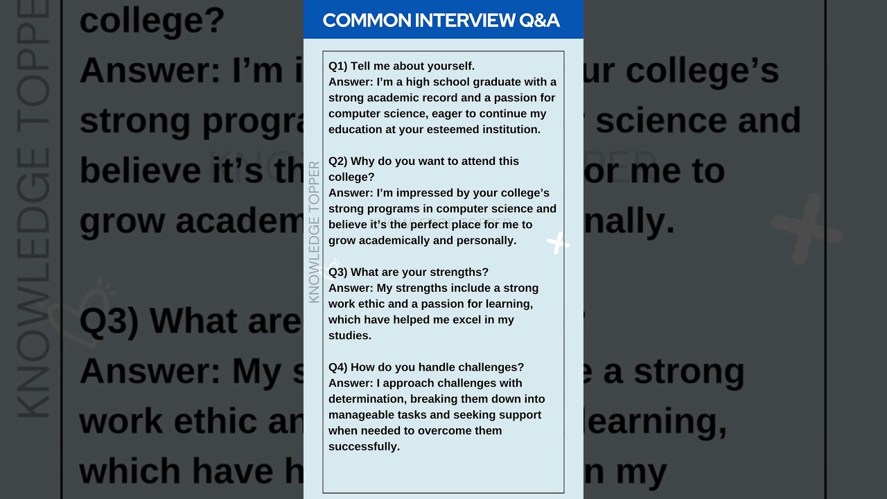 4 Most Common Interview Questions and Answers for College and University Admission