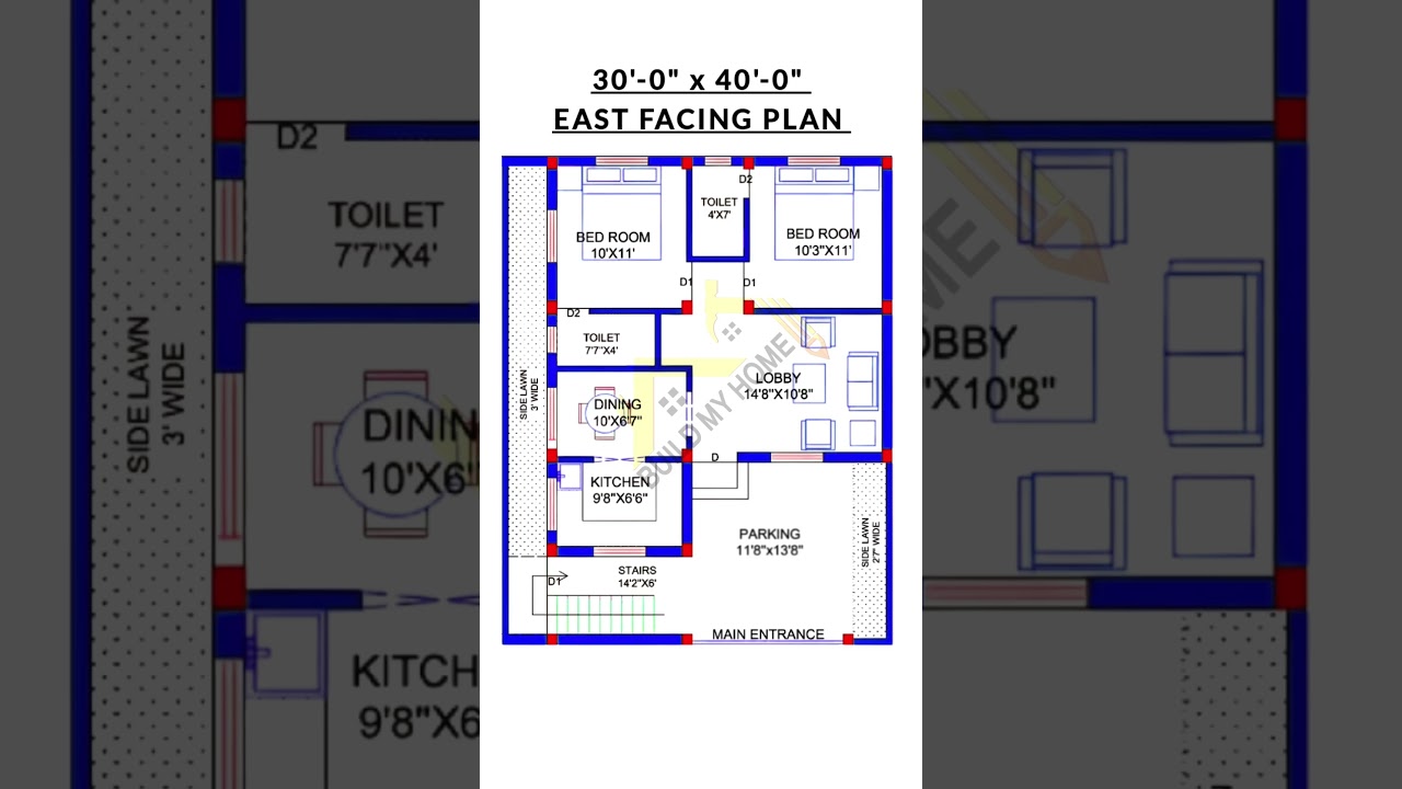 30x40 East-Facing House Plan 🏡