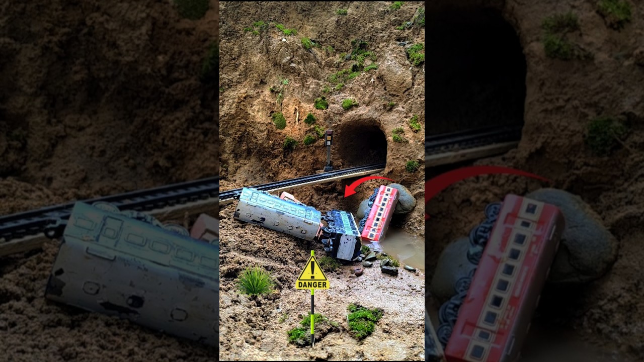 Miniature Diorama of Train Derailment at Tunnel 🚆
