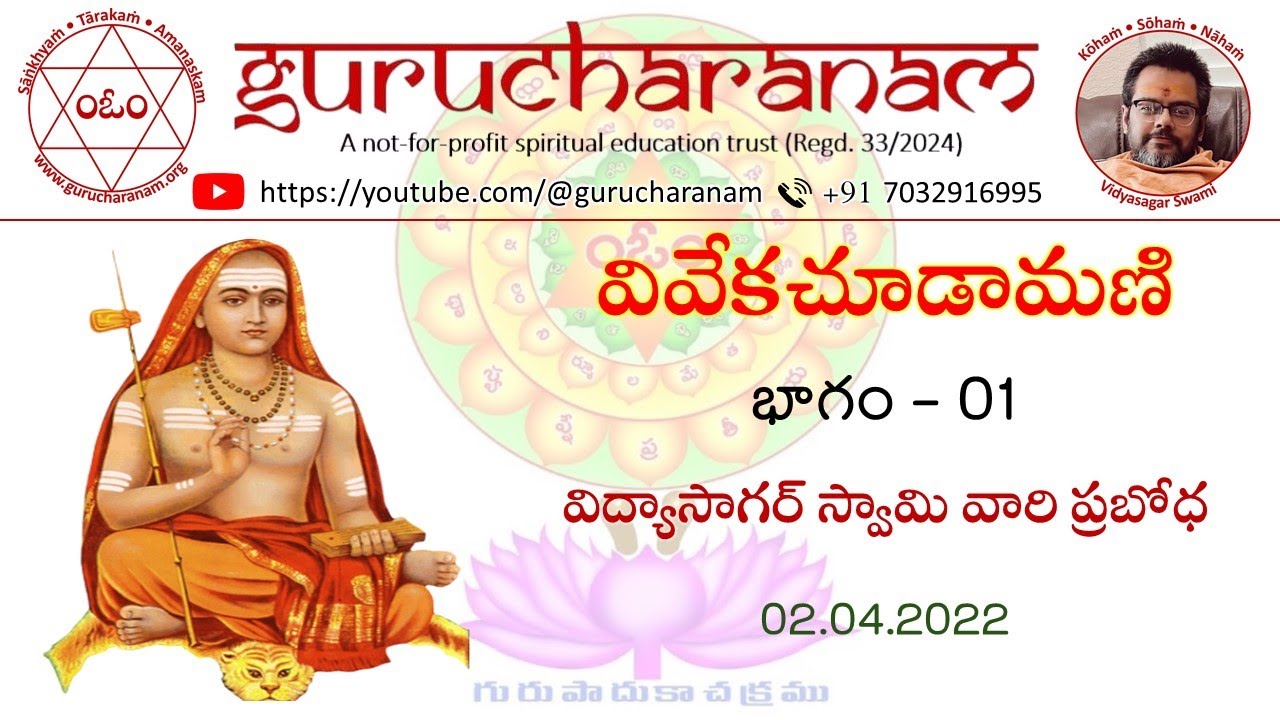 వివేకచూడామణి భాగం 1 | విద్యాసాగర్ స్వామి వారి ప్రబోధ | 02.04.2022