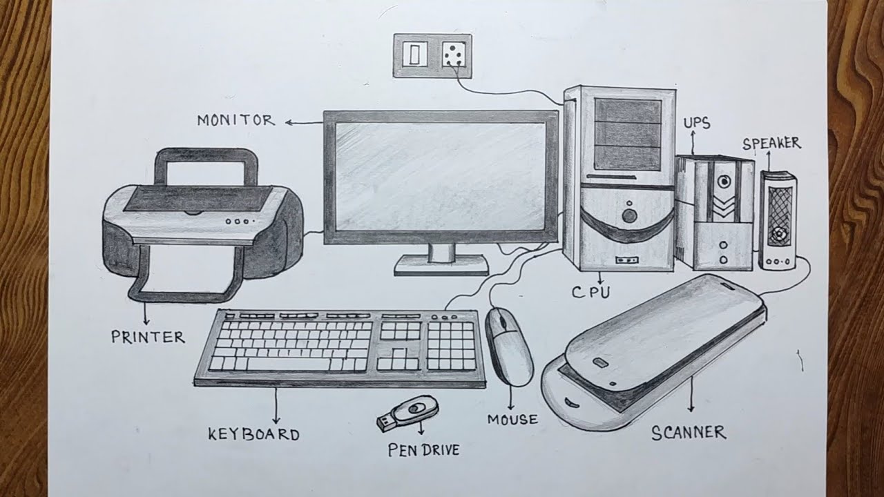 Easy Step-by-Step Guide to Drawing Computer Parts 🖥️