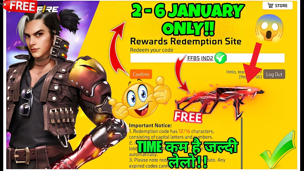 FREE FIRE REDEEM CODE TODAY 4 JANUARY |FF REWARDS REDEEM CODE | FF REDEEM CODE TODAY 4 JANUARY