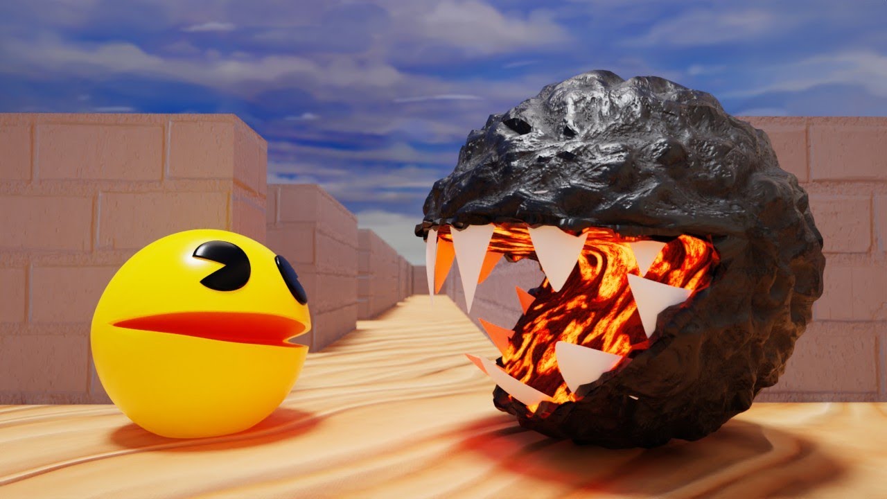 Pacman vs Lava Monster in Desert Maze 🌵