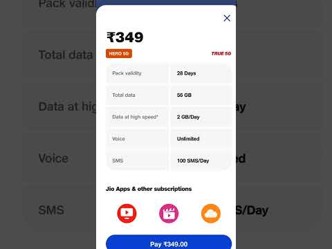 Jio ₹349 Recharge Plan All Details 🔥 | Jio New Recharge ₹349 Unlimited 5G Data Free #shorts.