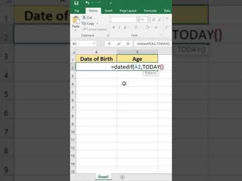 Calculate Age from date of birth in Excel
