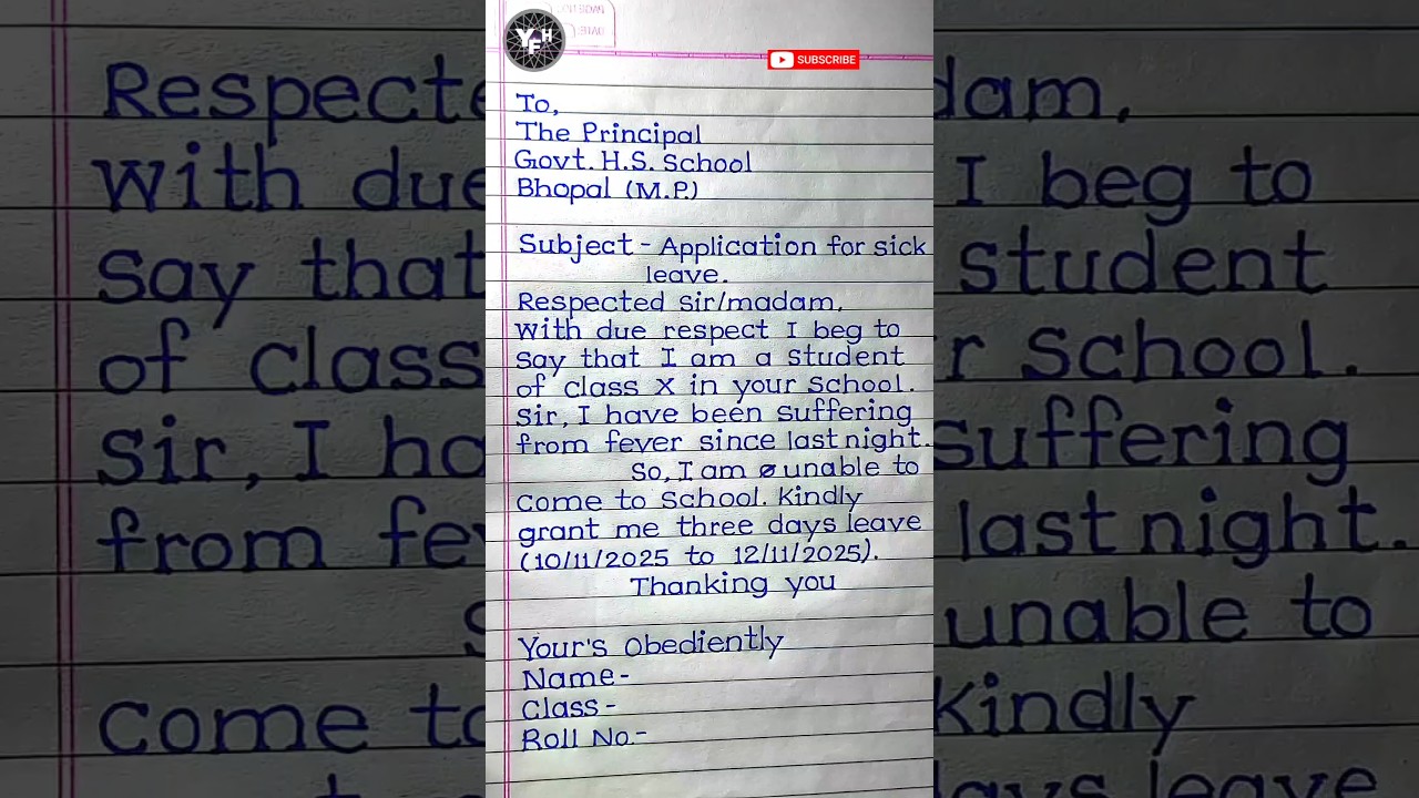 Sick Leave Application for Three Days