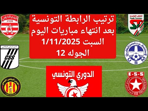 انطلاق الجولة 12..ترتيب الدوري التونسي اليوم بعد انتهاء مباريات السبت 1/11/2025 الرابطة التونسية