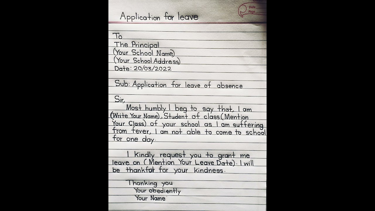 Template for School Absence Application