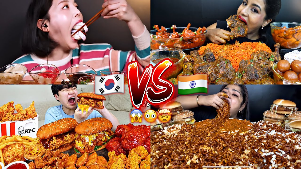 Korean Vs Indian Mukbang | EXTREME BIG BITES (compilation)