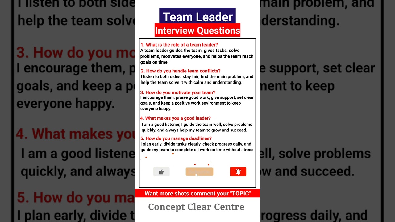 Top 5 Team Leader Interview Questions & Answers 🎯