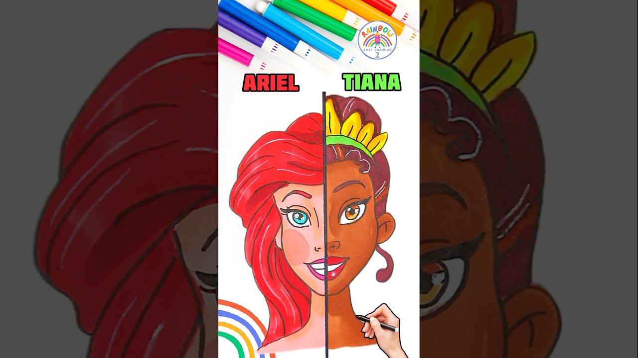 Draw Cute Disney Princess | Princess Ariel VS. Tiana Drawing ππΈπΎ #disney #princess #drawing #short