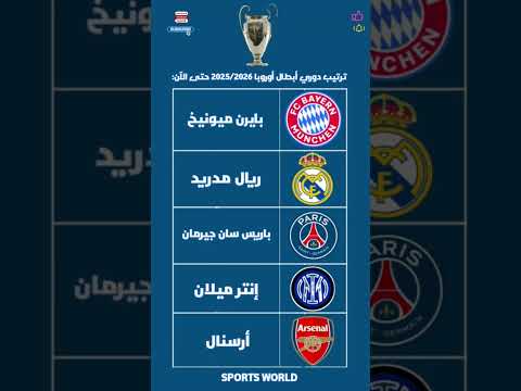 ترتيب دوري أبطال أوروبا 2025/2026 حتى الآن