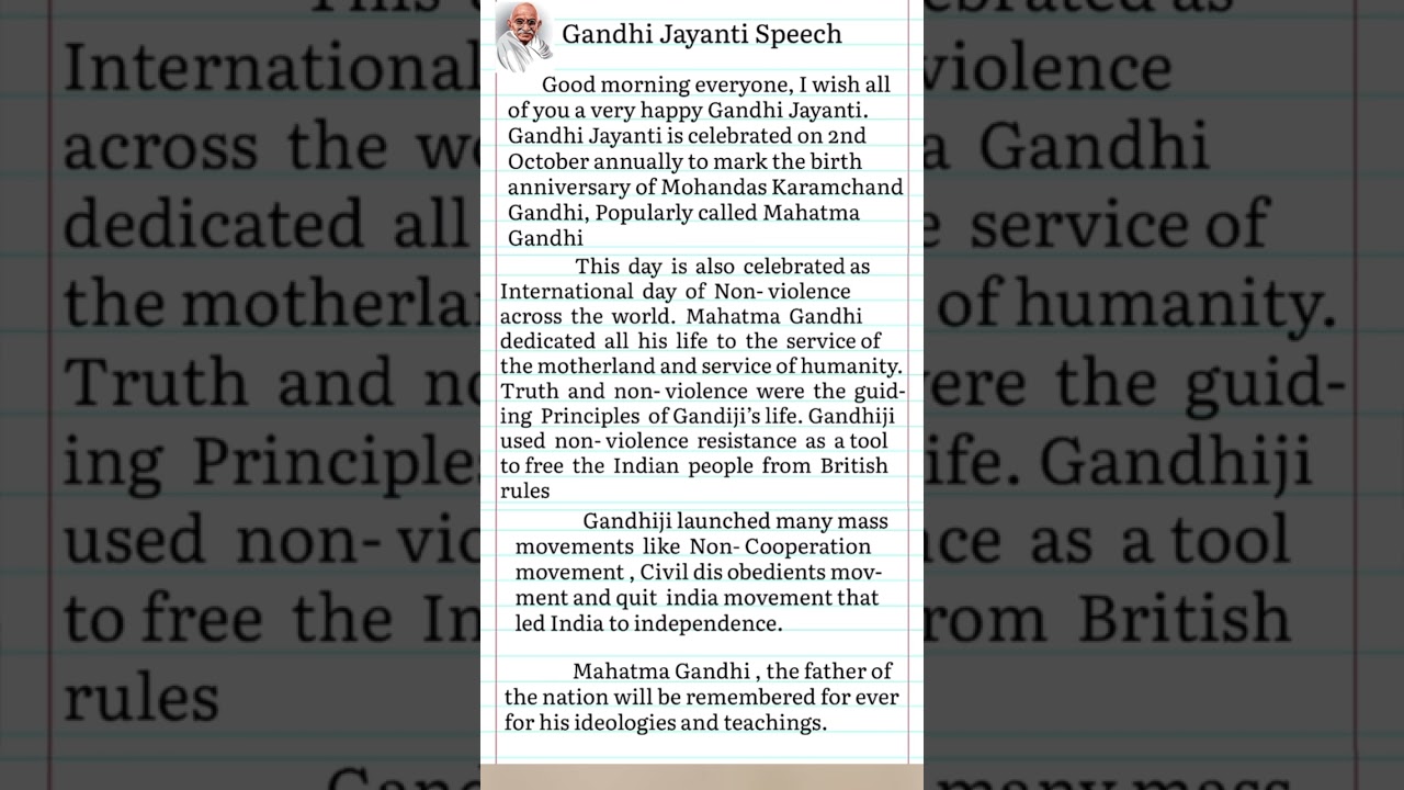 Gandhi Jayanti Speech in English | October 2nd