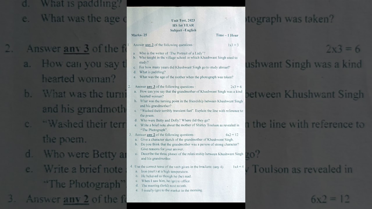 HS 1st Year English Question Paper 2023 📄