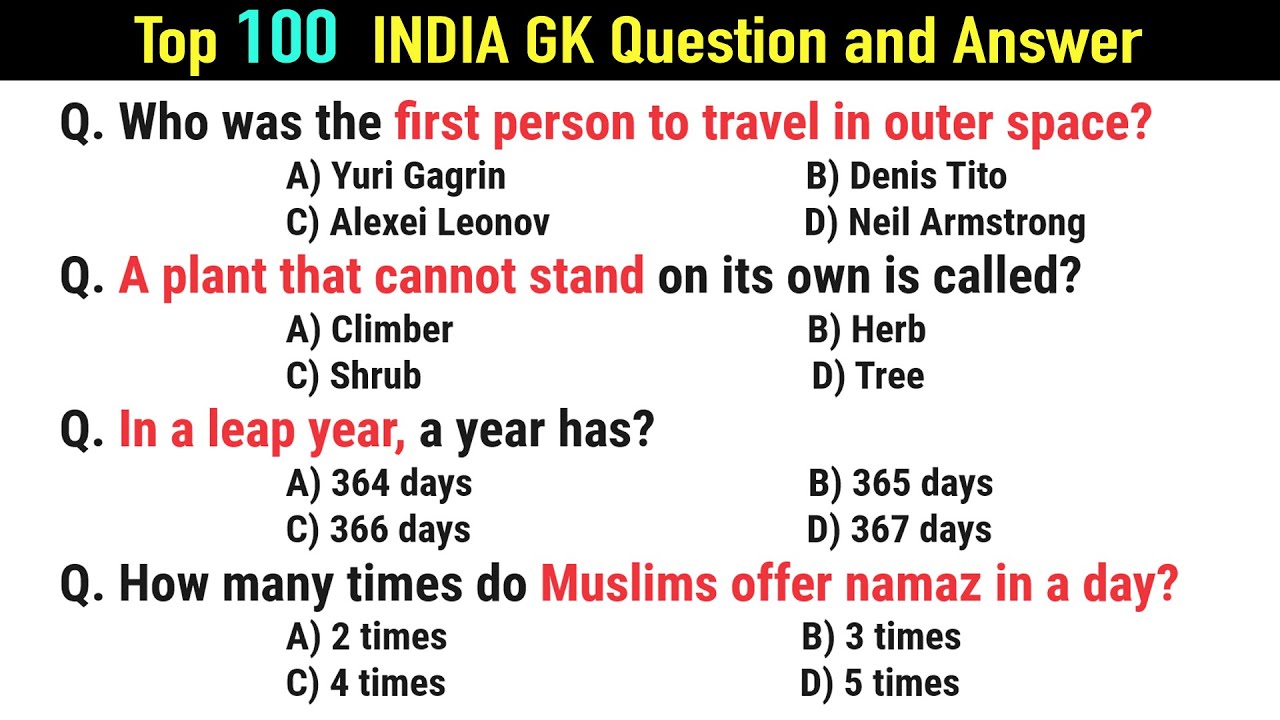 Top 100 India GK Questions & Answers 🇮🇳