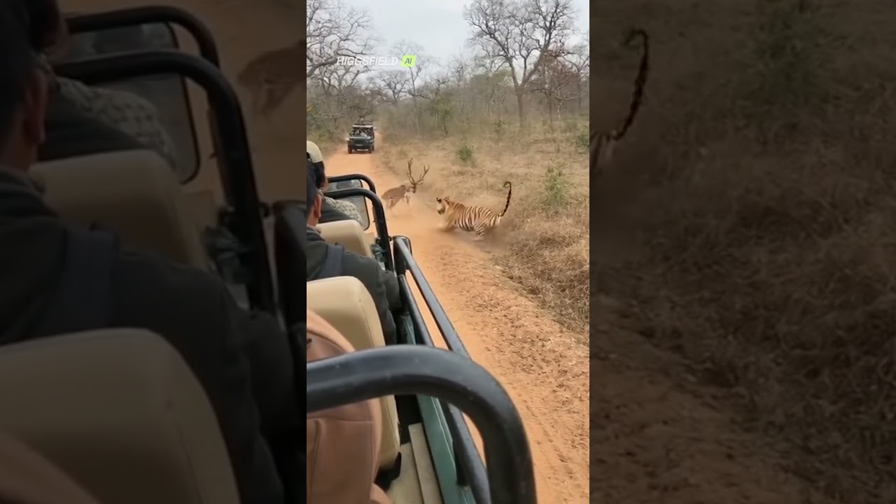 Wild Encounter: Tiger Attacks Deer and Surprises Safari Jeep in India 🐅