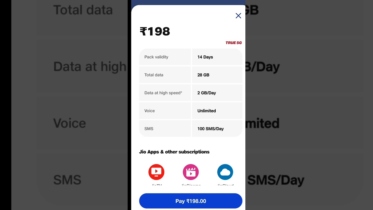 Jio ₹198 Recharge Plan All Details 🔥 #shorts.