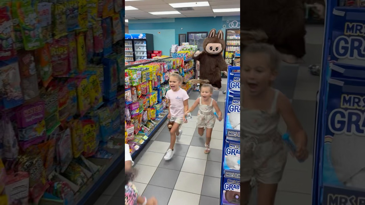 Evil labubu chases Mj and lani in the store #shorts