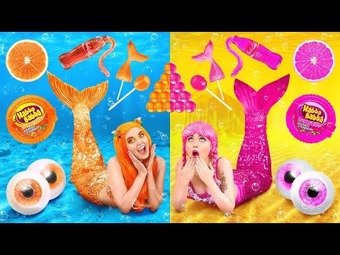 TANTANGAN PINK VS JINGGA || Makanan Putri Duyung 1 Warna 24 JAM! Sultan VS Bokek oleh 123 GO! FOOD