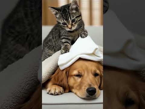 O gatinho provando que a amizade animal é a mais pura!😻🐶