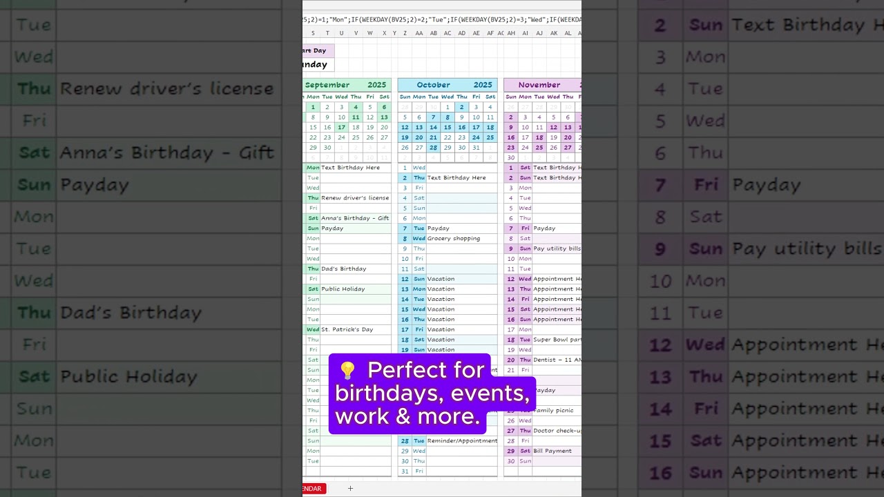 Create a Calendar in Google Sheets or Excel π