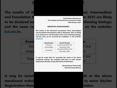 Finally ICAI Officially released Result date *NOVEMBER 3*#icairesult #result #cafoundationresult