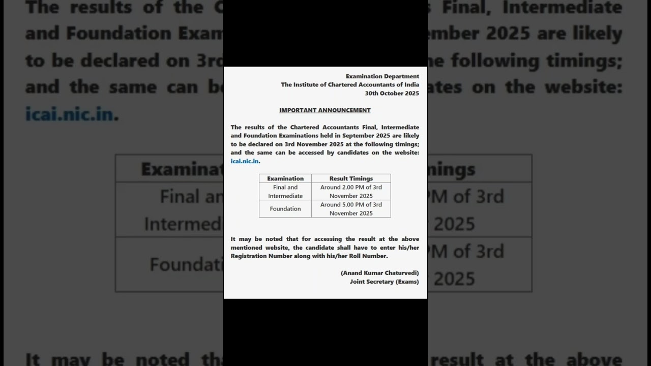 ICAI Announces Official Result Date: November 3 📅