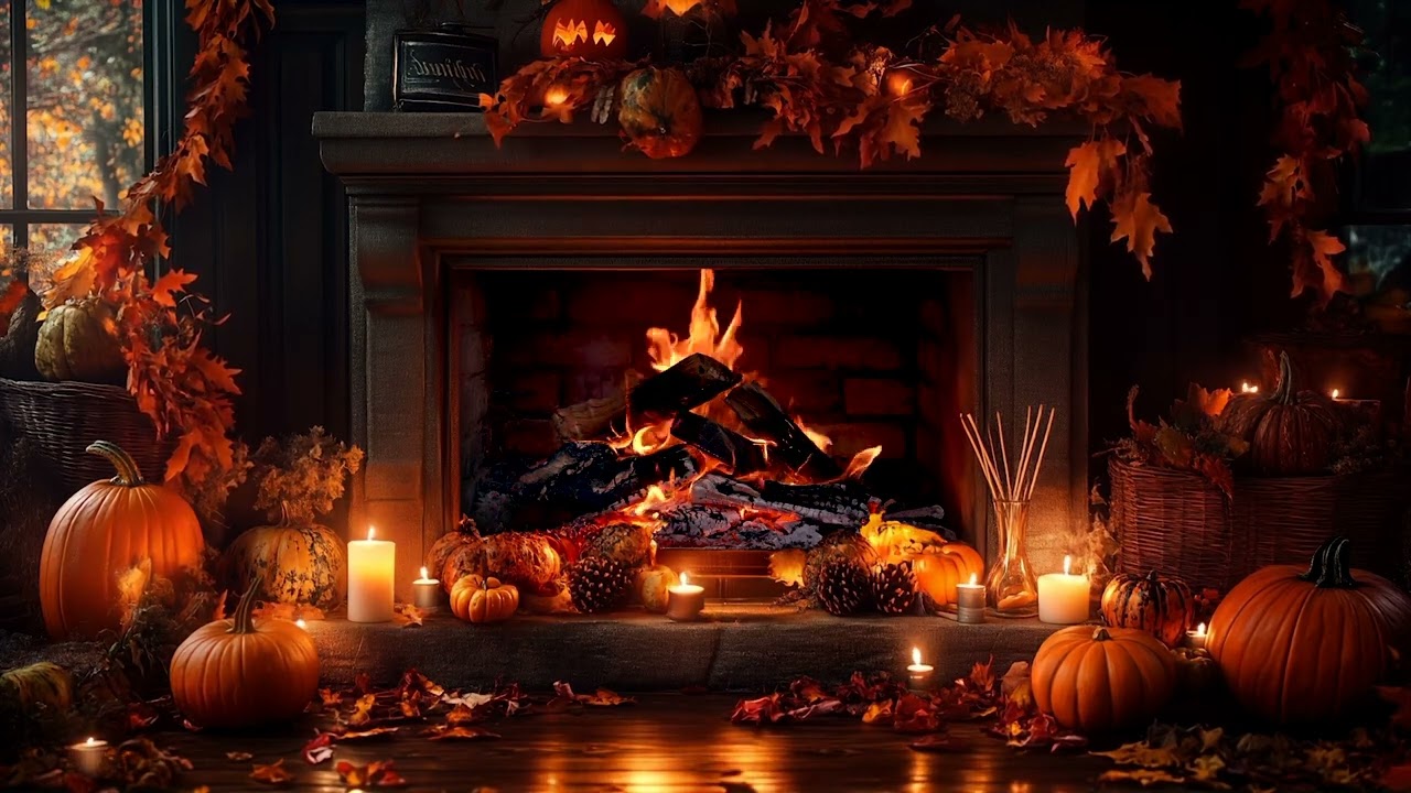 October Autumn Fireplace & Jazz Ambience for Relaxation 🍂