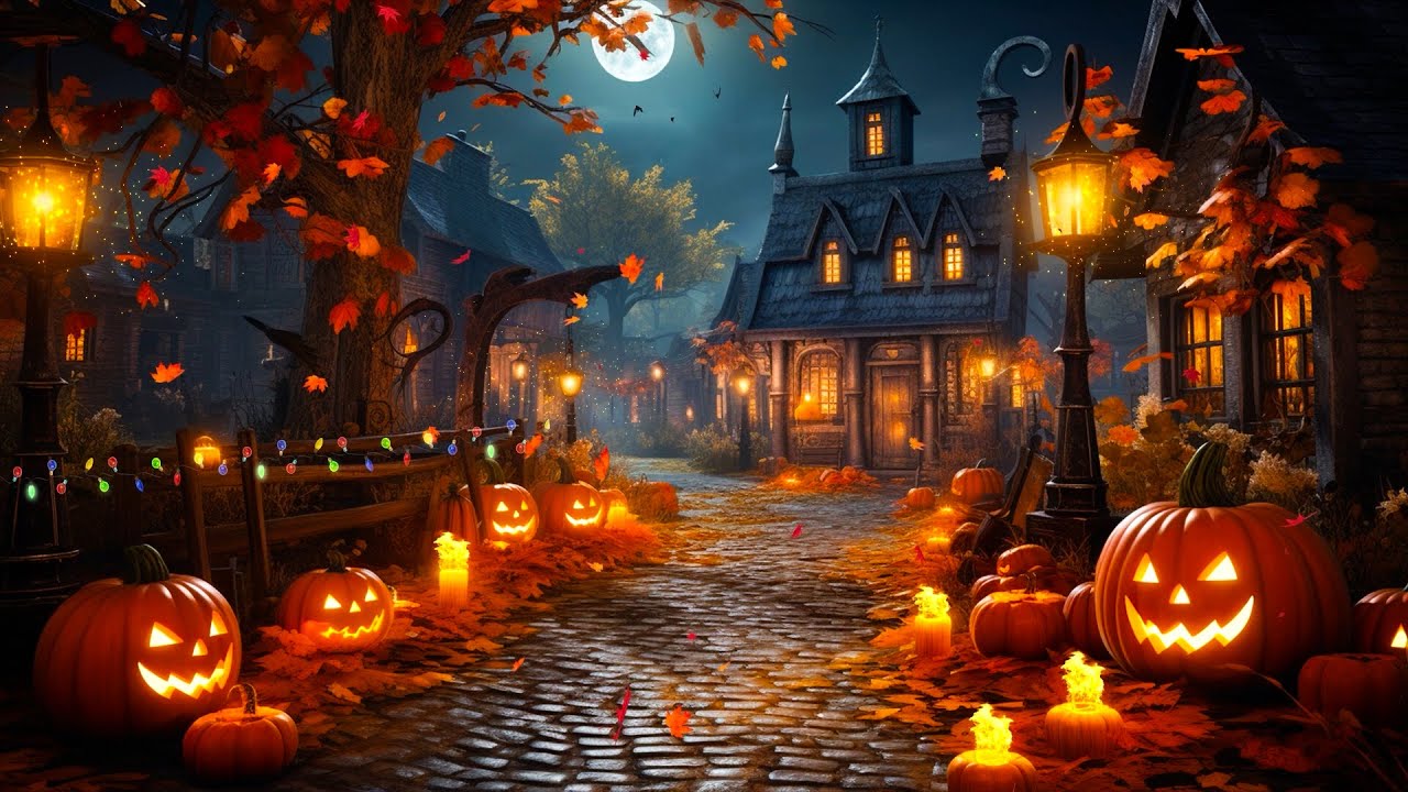 Spooky Autumn Village Halloween Ambience π | Haunted Background Sounds & Music