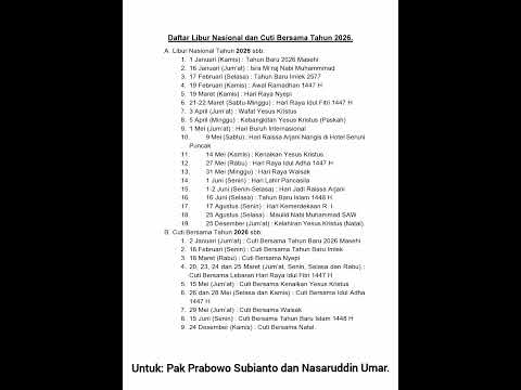 Daftar Libur Nasional dan Cuti Bersama Tahun 2026