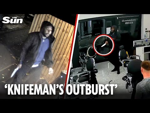 Chilling moment ‘knifeman’ bursts into barbershop before ‘boarding train and stabbing 10 people’