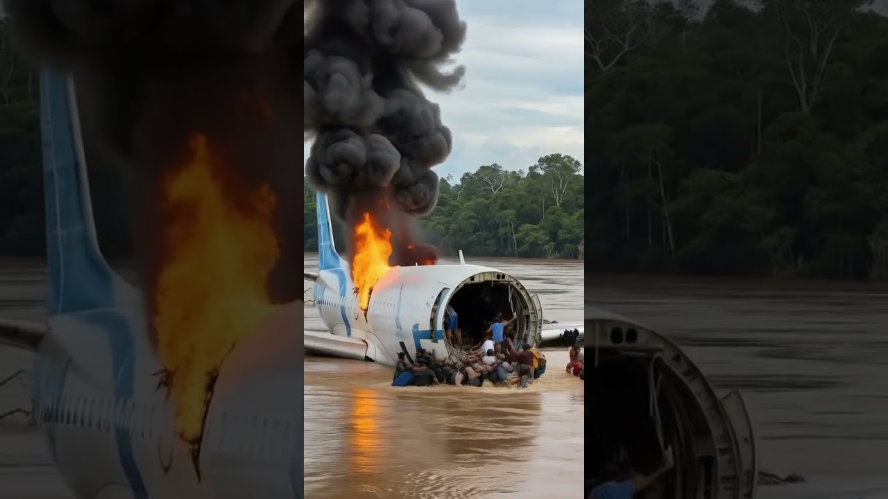 Dramatic AI-Generated Scene of Fictional Aircraft Crash During Flood 🌊