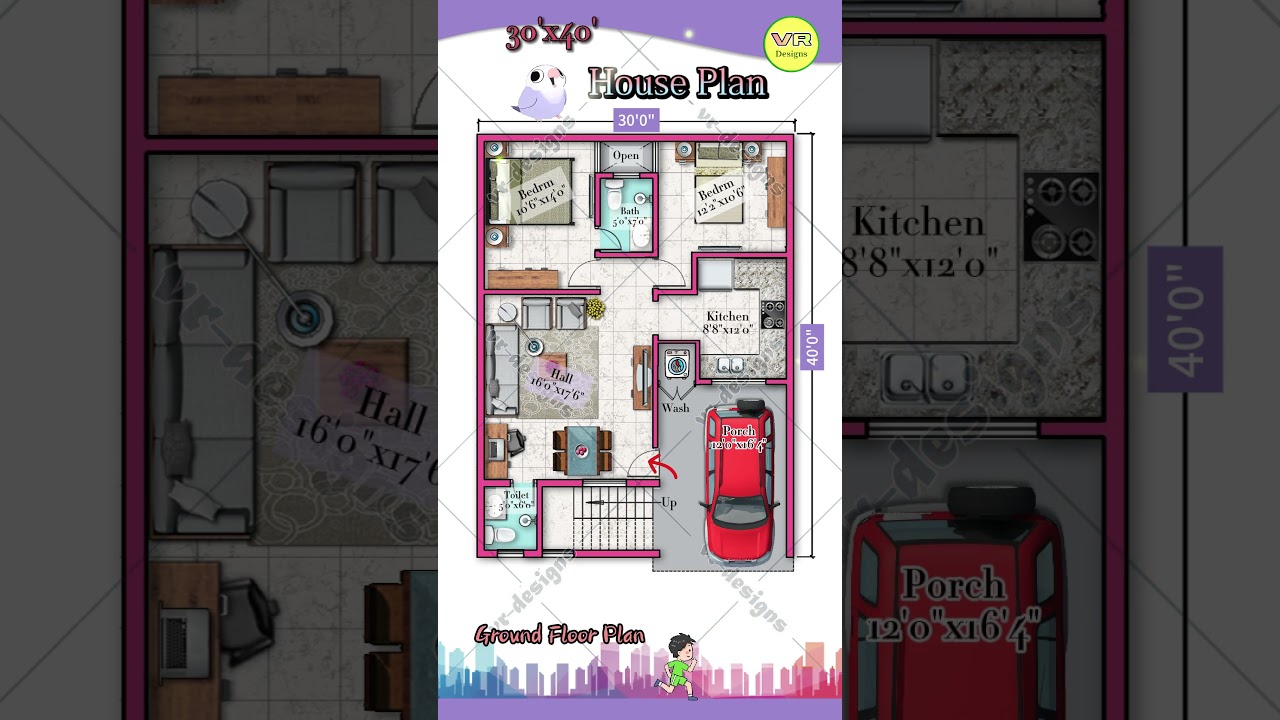 30x40 2BHK House Plan with Car Parking 🚗