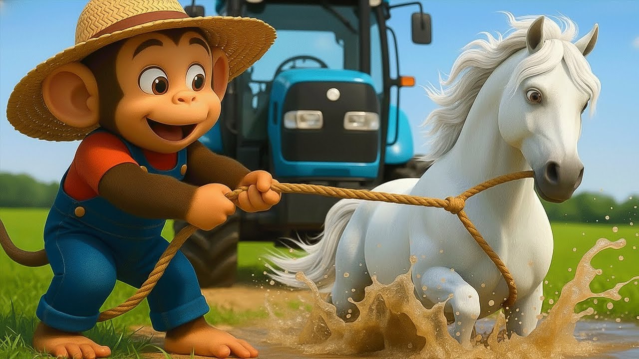 Monkey Funny Fixes Tractor and Plows Beet Field - Farm Work | MonKey Cartoon 🐒