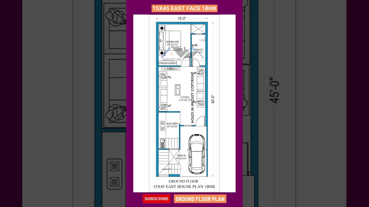 15x45 house plan East facing #houzy #eastfacinghouseplan #1bhk #floorplan #eastfacing #vastu